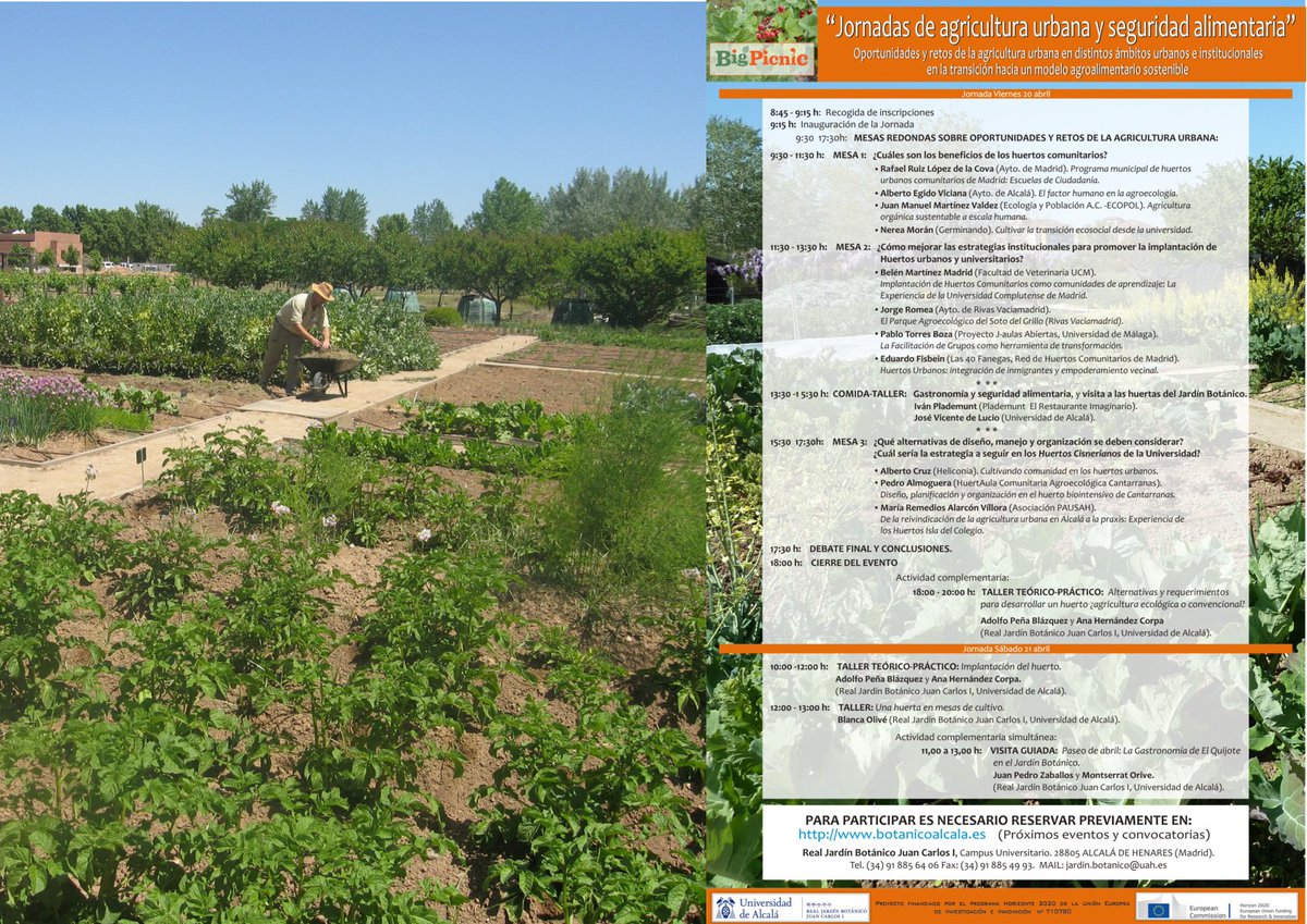 Apúntate a las JORNADAS DE AGRICULTURA URBANA Y SEGURIDAD ALIMENTARIA que organizamos este viernes 20 y sábado 21 en el Jardín Botánico de Alcalá. Inscripción previa en nuestra web: bit.ly/2qyNrPm