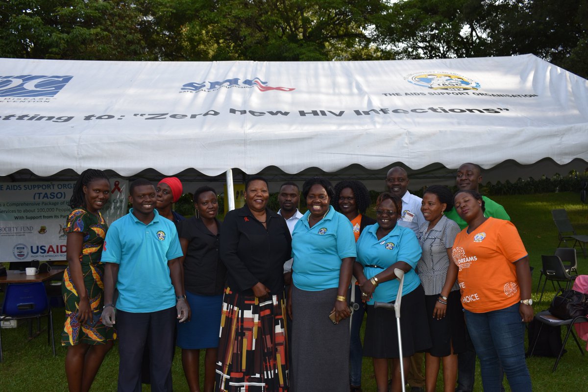 TASOUganda's tweet photo. Smiles for the targets achieved by the TASO team during the #Sing4Change launch by @ABHTweets. More than 50 people found out their HIV status. https://t.co/6Wl9SGCAtt