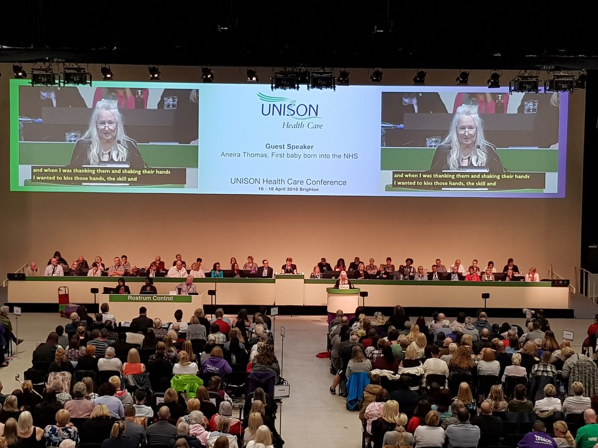 NWASUnison's tweet photo. ANEIRA Thomas the first NHS baby addresses the UNISON Conference in Brighton https://t.co/qHbhA13ZCP