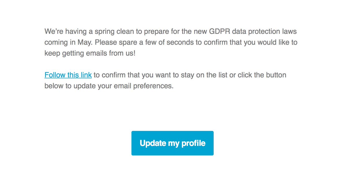 kathdawson's tweet image. Lots of #GDPR emails today and I&apos;m unsubscribing from those who make no case as to why I should stay subscribed. Here&apos;s a perfect example of what not to do! They provided their company name (I don&apos;t remember them) and this... don&apos;t do this! #GDPRfail