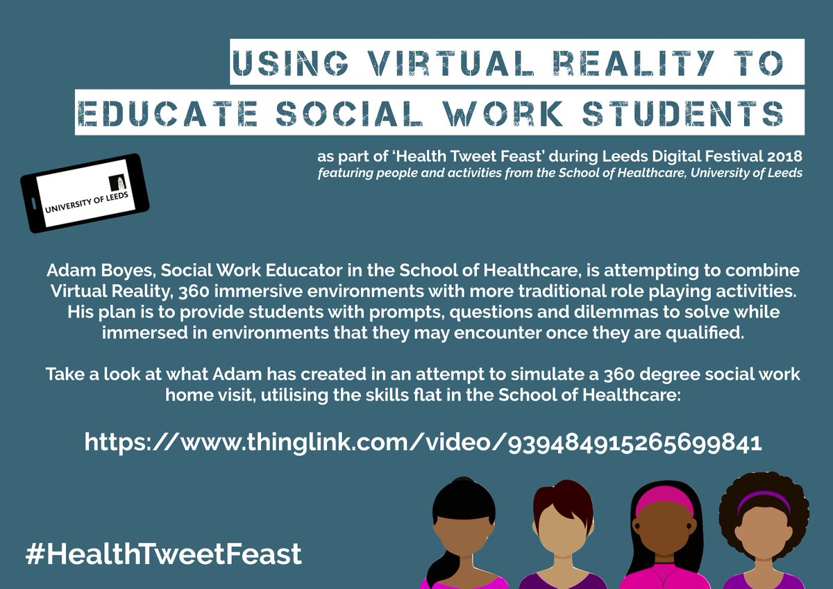 LeedsHealthcare's tweet photo. #HealthTweetFeast starts today with Using Virtual reality to Social work 3pm-4 pm, with lecturer @adamboyes. Join in and chat! @LeedsMedHealth @UniversityLeeds https://t.co/X3ig8rCXqP