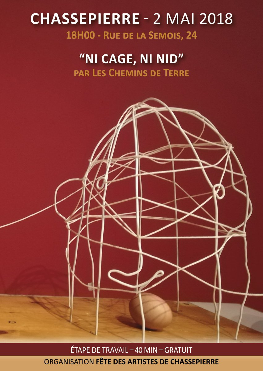 On se met dans l'ambiance du Festival! Le 2 mai, venez assister à  l'étape de travail de la compagnie Les Chemins de Terre à 18h00 à  Chassepierre (gratuit).