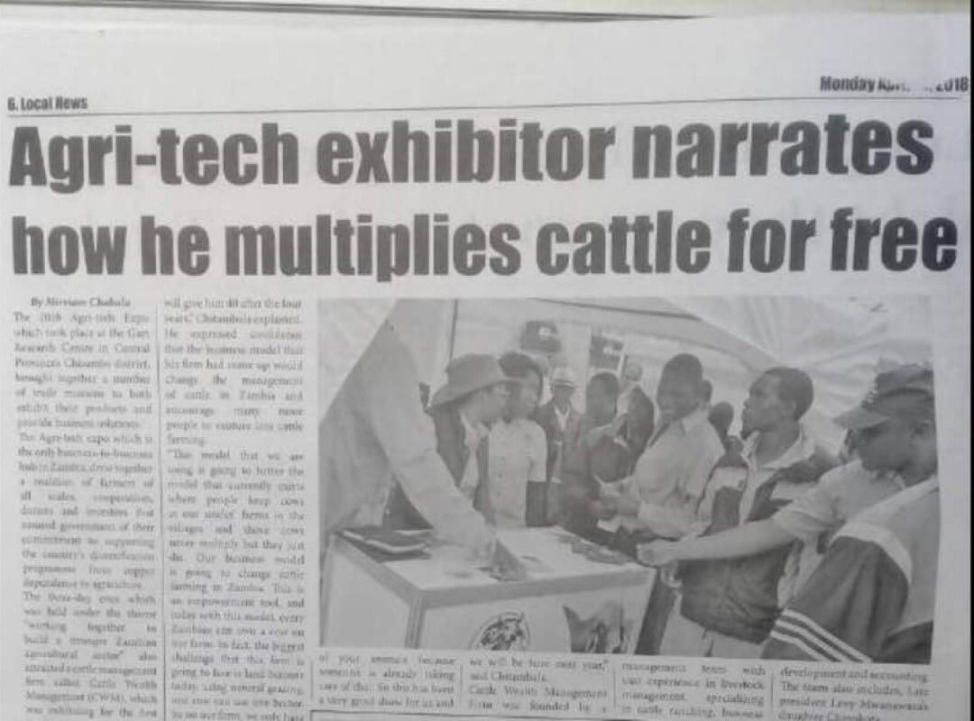 We are in the papers!

It’s not exactly for “free”! 

Nonetheless, get hold of today’s News Diggers Newspaper and read the article on Page 6 to get an idea of how we farm cattle on your behalf! #CattleWealth #InvestToday #AgritechExpo #AgritechExpo18