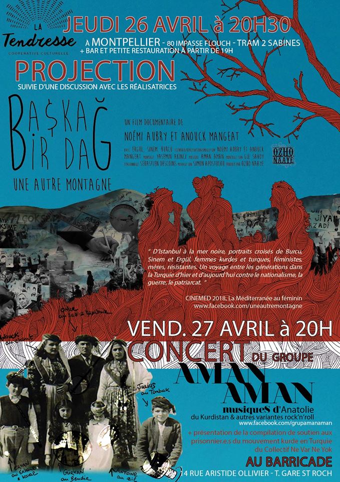 #projection du film Une autre Montagne en présence des réalisatrices Jeudi 26 Avril, 19h - 21h à la Tendresse  
#Cinema #Montpellier 
lien: facebook.com/events/2029092…