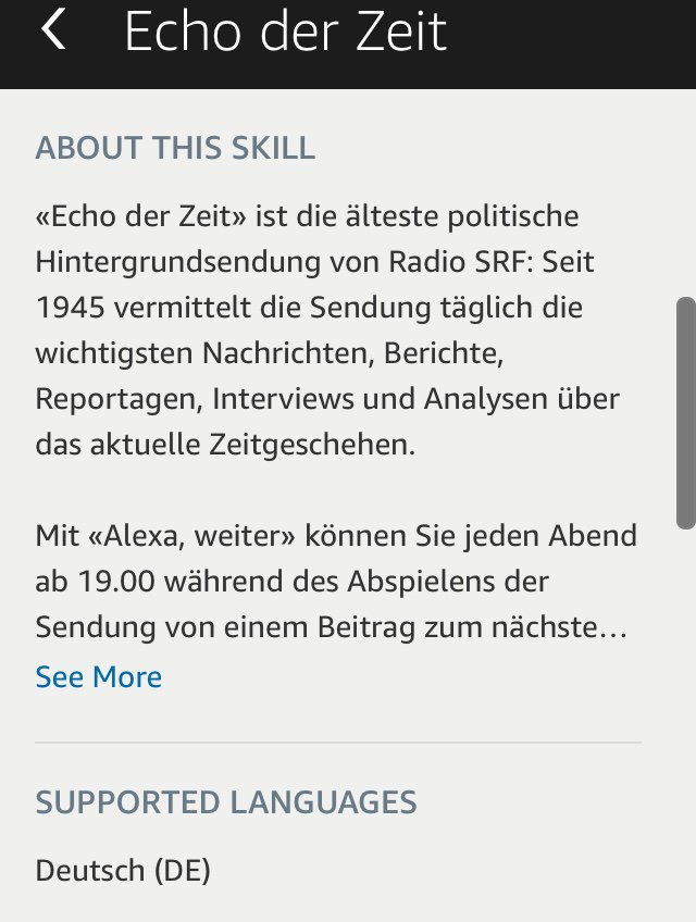 «Alexa - spiele Echo der Zeit». Ab sofort hat das #echoderzeit seine eigene Skill auf @amazonecho. Dank den Geburtshelfern <a href="/dominik_stocker/">Dominik Stocker</a> und @borncast! #SRFecho