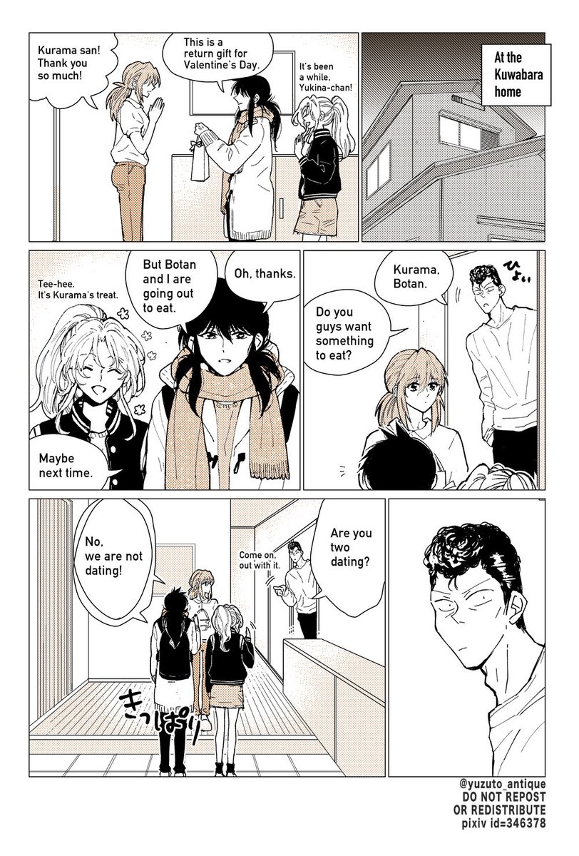 KuraBo White Day comic🌹👘 Translated by Ai-san (@koishiiorg ) 蔵ぼのホワイトデー漫画をAiさんに英訳していただきました〜!ありがとうございました!英語喋ってる蔵馬やぼたんが可愛い😍元の漫画:https://t.co/MRkNAQjNNf 
