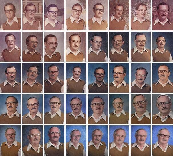 This teacher wore the same outfit for school photos every year of his career. He is my hero 🏆 facebook.com/lifeofdad/phot…  #ACUedu_p