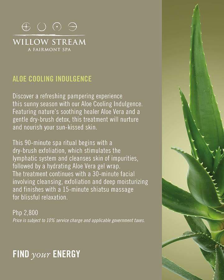 FairmontMakati's tweet photo. Pamper yourself this sunny season with Willow Stream's Aloe Cooling Indulgence. Featuring nature's soothing healer, Aloe Vera, and a gentle dry-brush detox, this 90-minute spa treatment is the perfect way to nurture and nourish your sun-kissed skin.
#spa #aloe #WillowStream https://t.co/SqMVmlcvCW