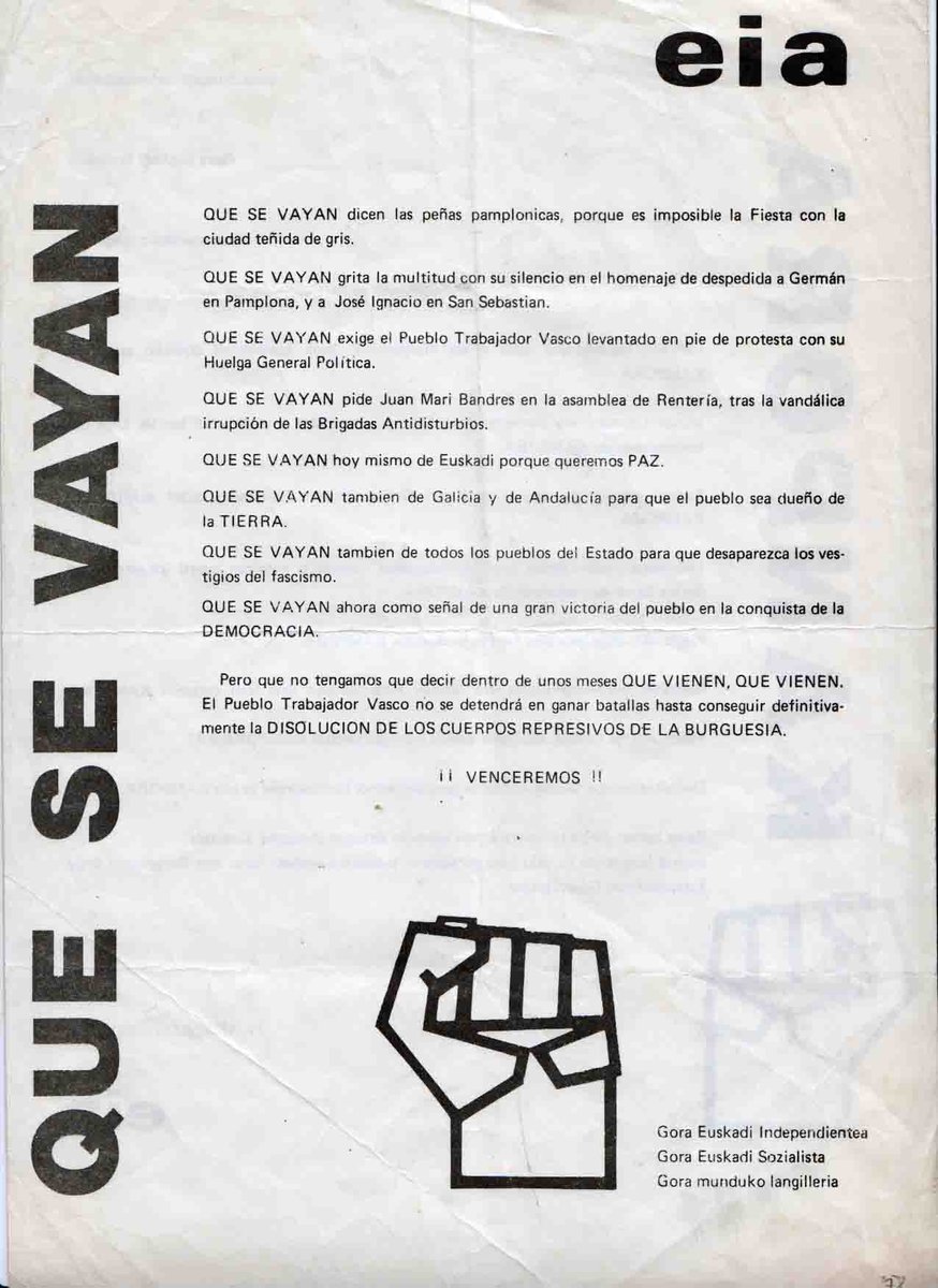 Ibai_93's tweet photo. @rosadiezglez Rosa, la campaña de "Fuera de aquí" no es de ETA, sino de EIA, parte de EE (Euskadiko Ezkerra). Por si andas aún más despistada de lo que parece, EE se fundó con el PSOE vasco, formando PSE-EE.  Tú eras candidata del PSE-EE, Rosa. La campaña "Fuera de aquí" era de TU PARTIDO. https://t.co/6NX9q53atq