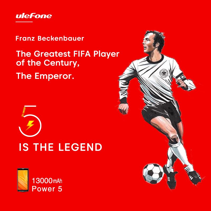 UlefoneMobile's tweet photo. 5, Is the Legend.
Franz Beckenbauer --- The Greatest FIFA Player of the Century.
The Emperor.
#UlefonePower5 comes with 13000mAh big battery, 5V/5A super quick charging, 6GB of RAM, wireless charging, four cameras and Face ID.
>> > https://t.co/AxVRsF3OLz
#RealPower5 #Ulefone https://t.co/GT5OqFOxTZ