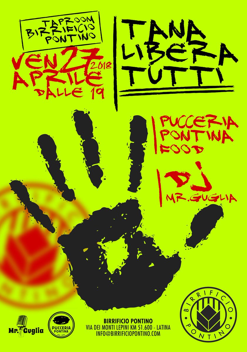 PontinoBrewery's tweet photo. Venerdì 27 aprile è Tana Libera Tutti al #BirrificioPontino. Le fantastiche pucce della Pucceria Pontina servite sui piatti in vinile di Mr. Guglia.
Birra special della serata #HopMachine #DDH (Double Dry Hopped). https://t.co/wx1JC0XaMc
