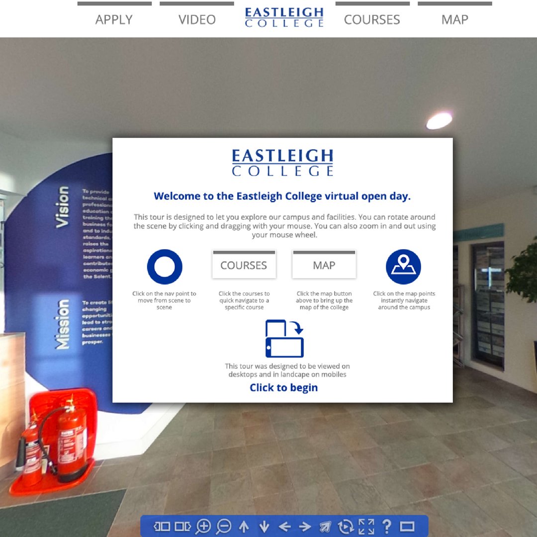 360Dynamic's tweet image. We are really excited to soon launch the Eastleigh College interactive campus! 

You can now walk around the College with a full 360-degree view while fast tracking to see the facilities of different courses, watch videos and freely roam the campus to get a feel of whats on offer