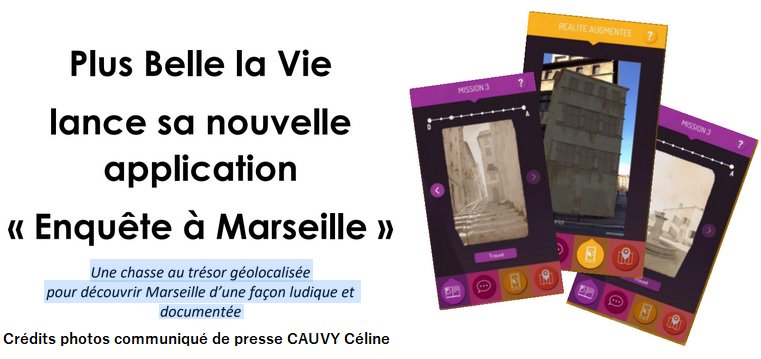 "Plus Belle la Vie" lance sa nouvelle application « Enquête à Marseille »
 Une chasse au trésor géolocalisée pour découvrir Marseille d1 façon ludique et documentée
#Série quotidienne diffusée en aout 2004 #France3, Plus belle la Vie véhicule depuis
#PBLV
facebook.com/LionelDurel/po…
