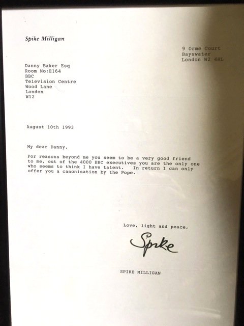prodnose's tweet photo. Spike at 100. Of all the things I've accumulated over 40 years in this racket, there's few more precious than his letter that hangs on my office wall. I'd always greet him with, "Still alive?" 
In so many ways, he still is. https://t.co/BTSZxQkOrc
