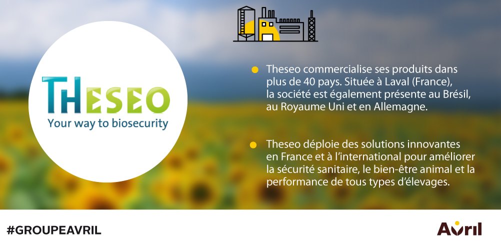 Avril's tweet photo. Cette semaine, notre #FocusEntreprise se tourne vers #Theseo. Cette filiale du #GroupeAvril conçoit, fabrique et commercialise des produits et services pour l'hygiène des bâtiments et des animaux, le matériel d'élevage et le traitement de l'eau : https://t.co/IjV63cPjhi https://t.co/78VVjDqVB1