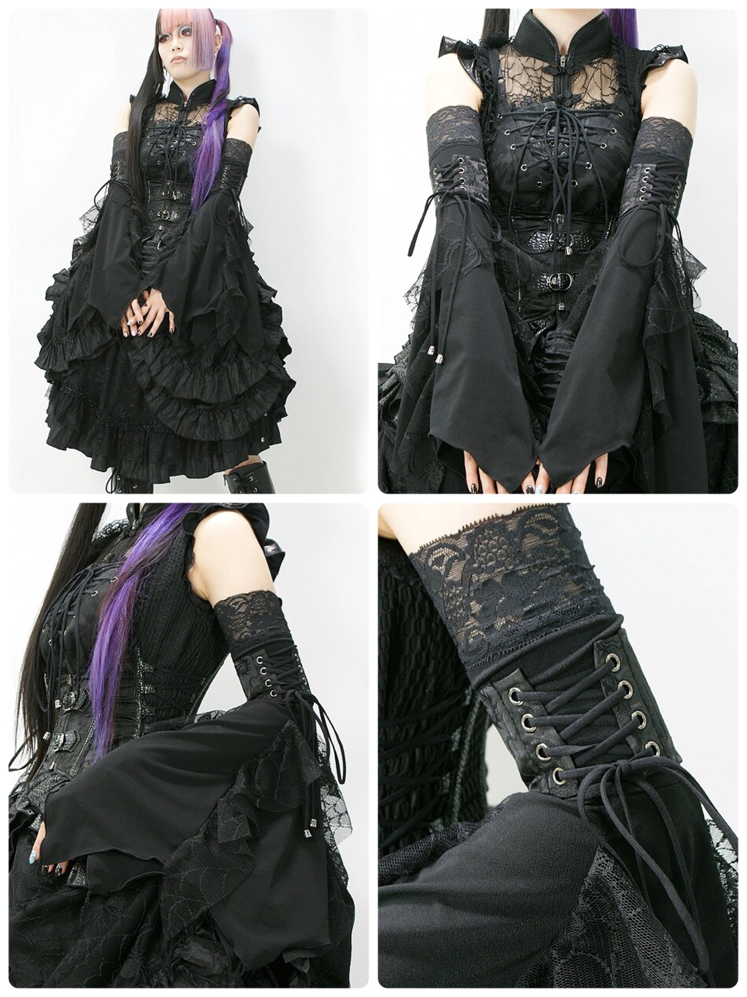 【人気No.1】 QutieFrash 蜘蛛柄レースポンチョ アームカバー付 黒 アウター 【人気No.1】 QutieFrash 蜘蛛柄レースポンチョ アームカバー付 黒 アウター