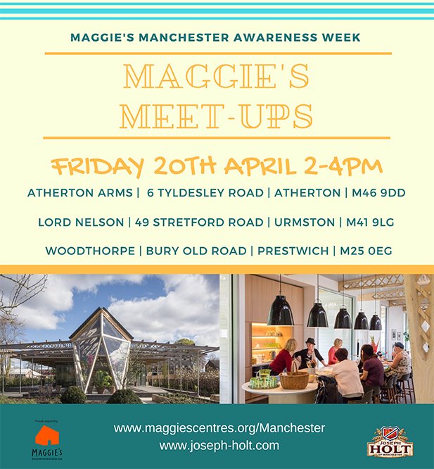 JosephHolt1849's tweet photo. We're proud to present #MaggiesWeek starting from today in our pubs. This week is dedicated to raising the awareness of the charity's cancer support for people with cancer and their family and friends. To find out more, visit https://t.co/ojxfhwn1Hl 😀 https://t.co/9w6ymMwQjA