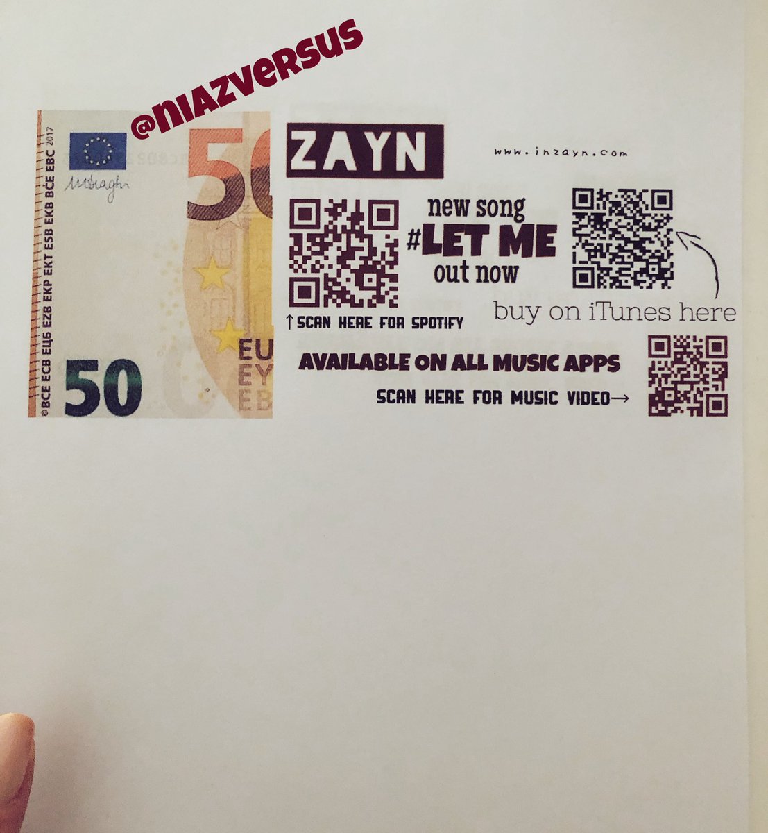 icaruscripted's tweet photo. So I decided as promo for #LetMe I’m gonna go and drop some 50€ around campus and around town  💵 😛
100% sure people will pick them up 😜💛 @zaynmalik @inZAYN https://t.co/tnWThs3CuB