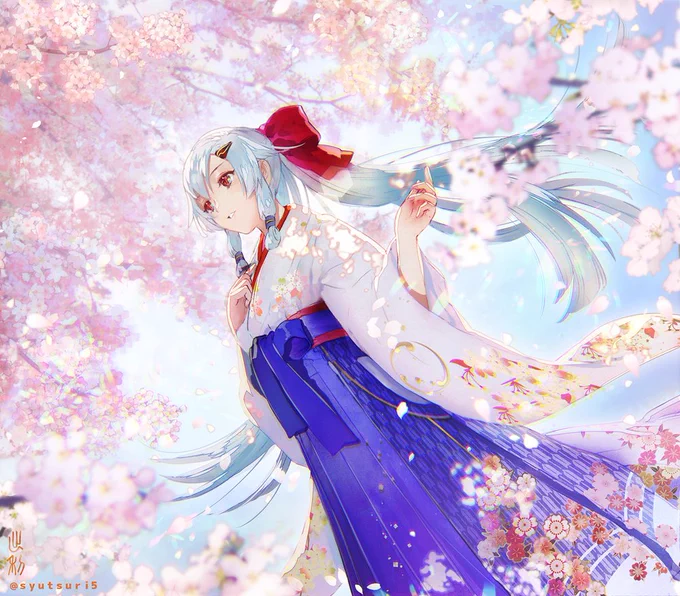 地元の開花時期は完全に逃しましたが、春のうちに桜の絵を描きたかったので…!
袴姿のインフェルノさんです。大好きな歴史上の人物なのでFGOに登場してくれてとても嬉しい～?

なんというか若干リリィ味があるようなないような…。
#FateGO #FGO 