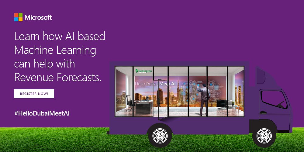 microsoftgulf's tweet photo. Learn how Microsoft Machine Learning can help CFOs generate real-time, dynamic sales forecast predictions. Register now for the #HelloDubaiMeetAI: 
@RedingtonValue  @almoe_ads 
https://t.co/xp1SBmQrao https://t.co/hiNUJXoW0C