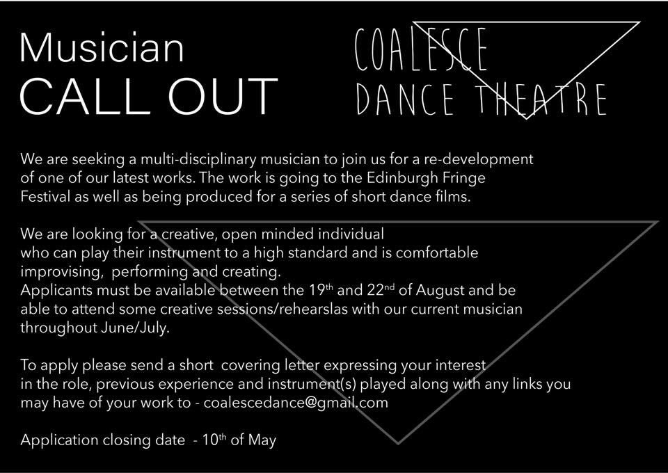 CoalesceDance's tweet photo. Please continue to share our call out for a Musician! Keep tagging your friends and getting in touch! Dancers keep your eyes peeled too for upcoming opportunities.. 👀 https://t.co/2x7OaXeHi6