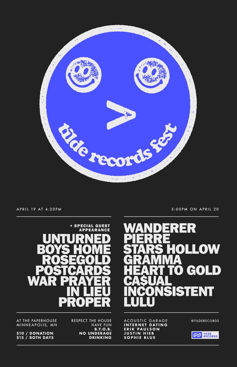 tilderecords's tweet photo. IMPORTANT! VENUE CHANGE!

Tilde Fest is now gonna be happening at The Paperhouse so we can have more room for activities!

DM me if you need the address :) https://t.co/0xXiVkXU2k