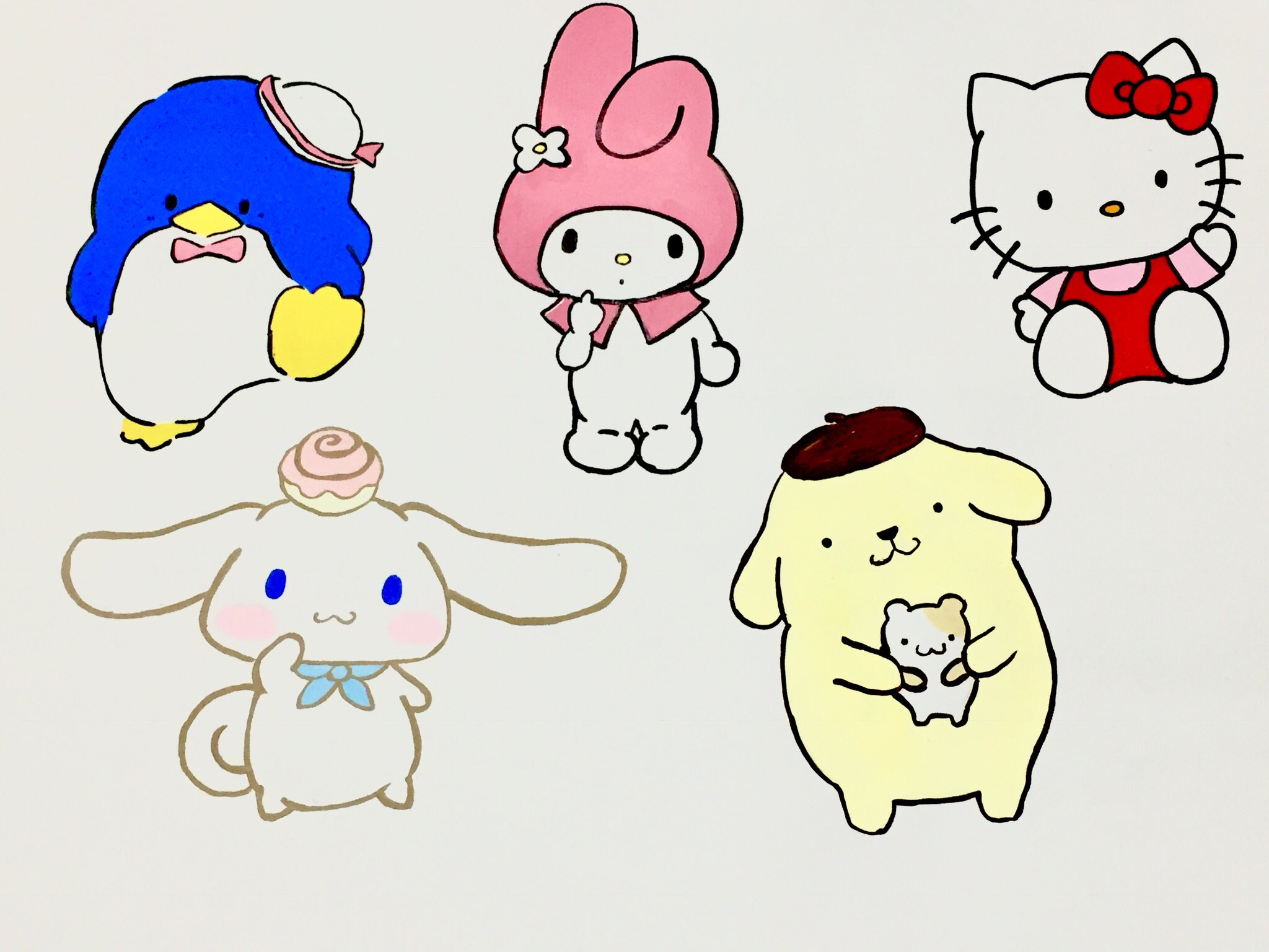 Mush Line 頼まれて描いたサンリオのキャラクターとスヌーピー ゴロピカドンとかタキードサムとかちょっと昔のやつが可愛くて好き イラスト 模写 手描き T Co Ggmcz4kvod Twitter