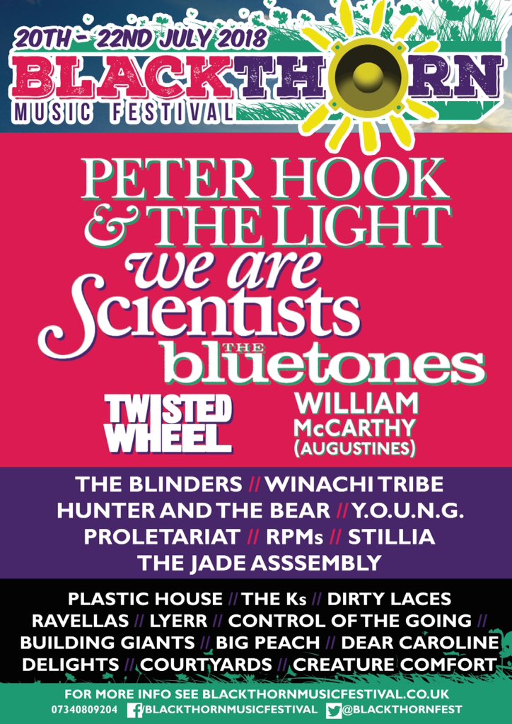BlackthornFest's tweet photo. Lineup 1.
@BlackthornFest has the pleasure to Welcome
@peterhook
@wearescientists
@twisted_wheel 
@TheBluetones 
@thewjmccarthy
@TheBlindersBand 
@winachitribe 
@HunterTheBear 
@___Proletariat 
@YOUNGofficialuk 
@The_RPMs 
@StilliaOfficial 
@TheJadeAssembly https://t.co/yEiWbXqzSV