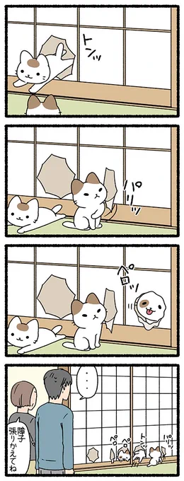 ねこようかい　かまいたち３　家にきたかまいたち　#ねこようかい　 #四コマ 