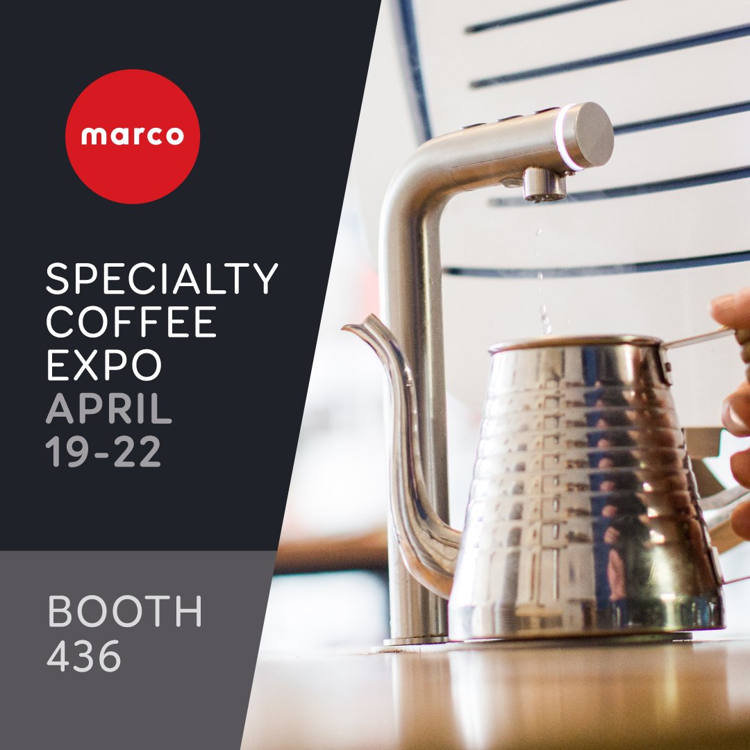 marcobevsystems's tweet photo. Are you visiting the @SpecialtyCoffee  #CoffeeExpo2018 this week? We're in a new location at Booth 436 and also at the #RoasterVillage. Drop by and try some great-tasting teas and coffees all brewed on our precise, energy-efficient systems. #specialtycoffee https://t.co/8aUtlyc7xt