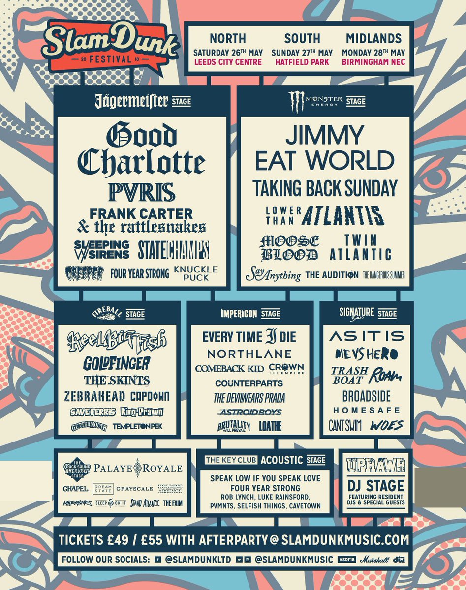 SlamDunkMusic's tweet photo. We’re proud to announce the final bands and the #SDF18 stages and their sponsors! Joining the lineup will be @LTAmusic, @SayAnythingMuz, @homesafeIL + the exclusive reunion of @mevshero who will play their debut album 'Days That Shape Our Lives' in full / https://t.co/ng4yHvwosv https://t.co/uHVSs3HAs6