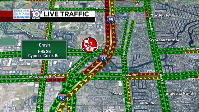 CRASH: I-95 SB & Cypress Creek Rd. Delays stretch back to SW 10th St. #TRAFFIC https://t.co/x9rHYqbpti