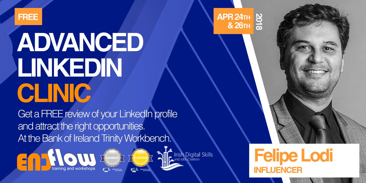 EndFlowSocial's tweet image. FREE, Completely FREE! We will be camped inside the Bank of Ireland Trinity Workbench to help you improve your LinkedIn Profile. Grab Your Spot Now! buff.ly/2JMr0iN