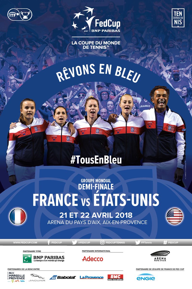 Cette semaine, c'est #FedCup ! Découvrez l'affiche officielle de la demi-finale #FRAUSA qui aura lieu ce week-end à Aix. 🇫🇷 🇺🇸
