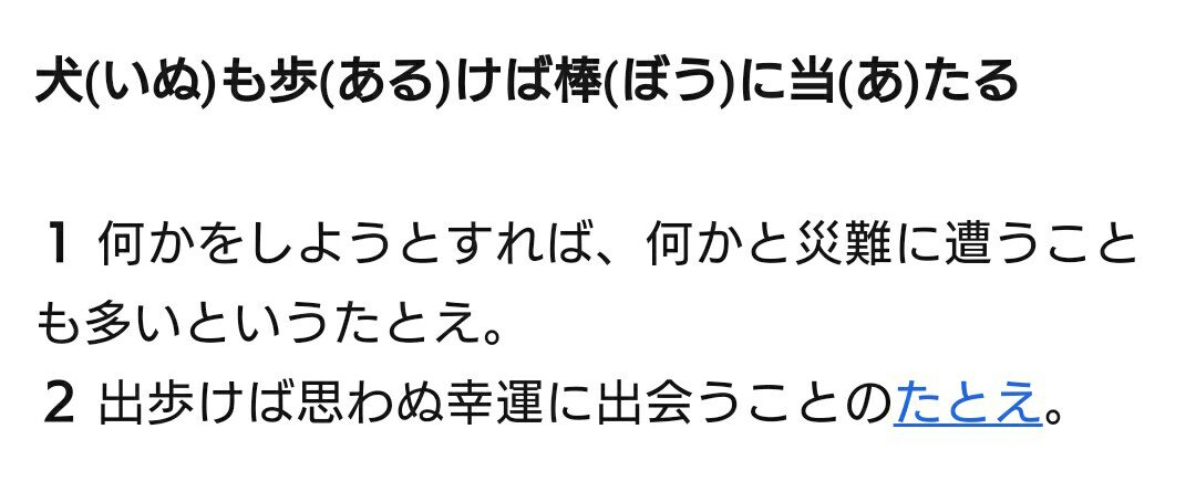 犬も歩けば棒に当たるの意味、両極～～ 