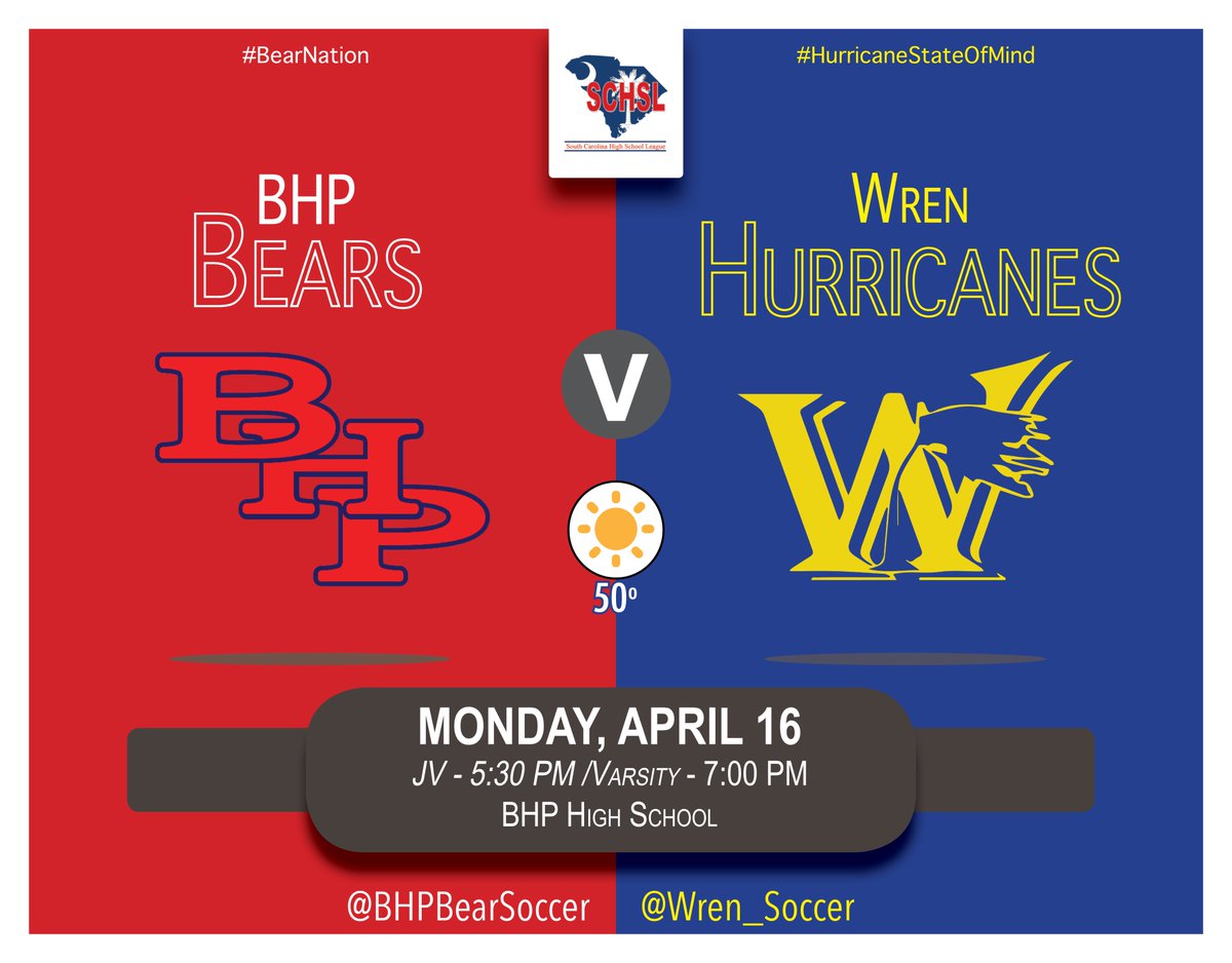Wren_Soccer's tweet photo. Tonight is the final region #GameDay for the @Wren_Soccer 2018 Season! We travel all the way to BHP to take on @BHPBearSoccer !
#ShowUp and #ShowOut for the Canes!
⌚️5:30pm/7:00pm
🏟️BHP High School
🌪️v🐻
#HurricaneStateOfMind https://t.co/HFnXLL4C64
