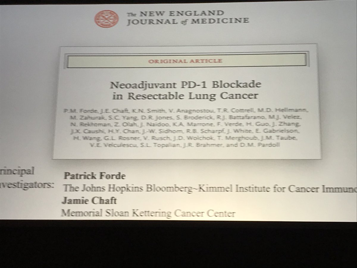 LUNGevity's tweet photo. Congratulations to LUNGevity Awardee Dr Patrick Forde on his study that shows that #immunotherapy given before surgery may benefit early stage #NSCLC patients. @HopkinsMedicine #AACR18 #lcsm https://t.co/nFDxNLRjd4