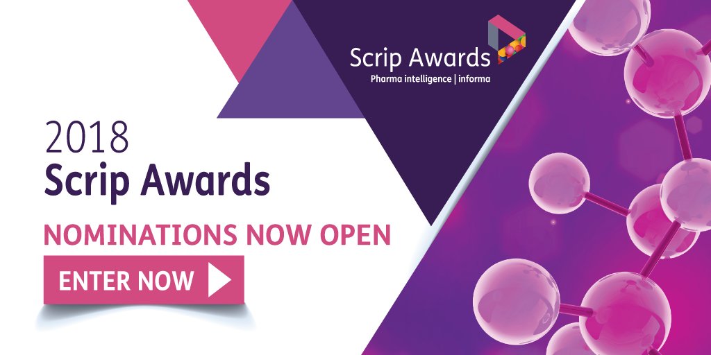 PharmaPinkSheet's tweet photo. Entries are now open for the 14th Annual Scrip Awards!

Over the past 14 years, the Scrip Awards has sought to applaud the essential role that the #pharmaceutical, #biotech and other allied industries play in improving #healthcare.

Enter here:  https://t.co/XmBJDUGJL8 https://t.co/v3fkleFTX2