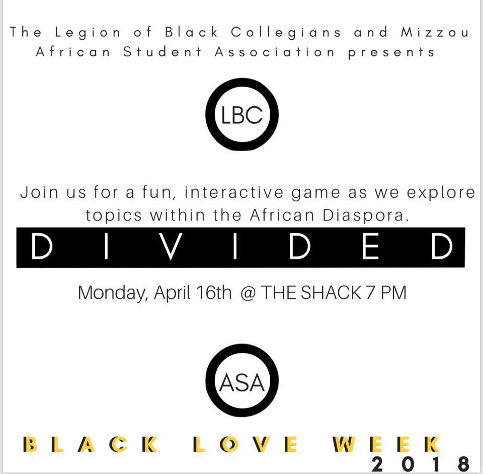 MizzouLBC's tweet photo. The location for tonight’s event with @MizzouASA has been changed to The Shack (inside the SC). Join us for a fun game show featuring members from our umbrella orgs. Who will take the W? 👀🏆 https://t.co/qNkyXn8BJK