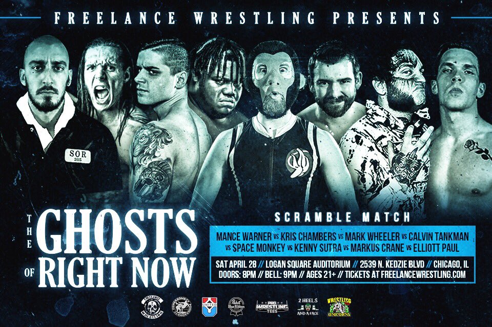 FreelanceWres's tweet photo. MATCH ANNOUNCEMENT: 

Holy Shit Scramble
Mance Warner Vs. Kris Chambers Vs. Mark Wheeler Vs. Calvin Tankman Vs. Space Monkey Vs. Kenny Sutra Vs. Markus Crane Vs. Elliott Paul

4/28 in Chicago!

Get your tickets now at https://t.co/cwB8xqtXHe https://t.co/wJE9u9WzGo