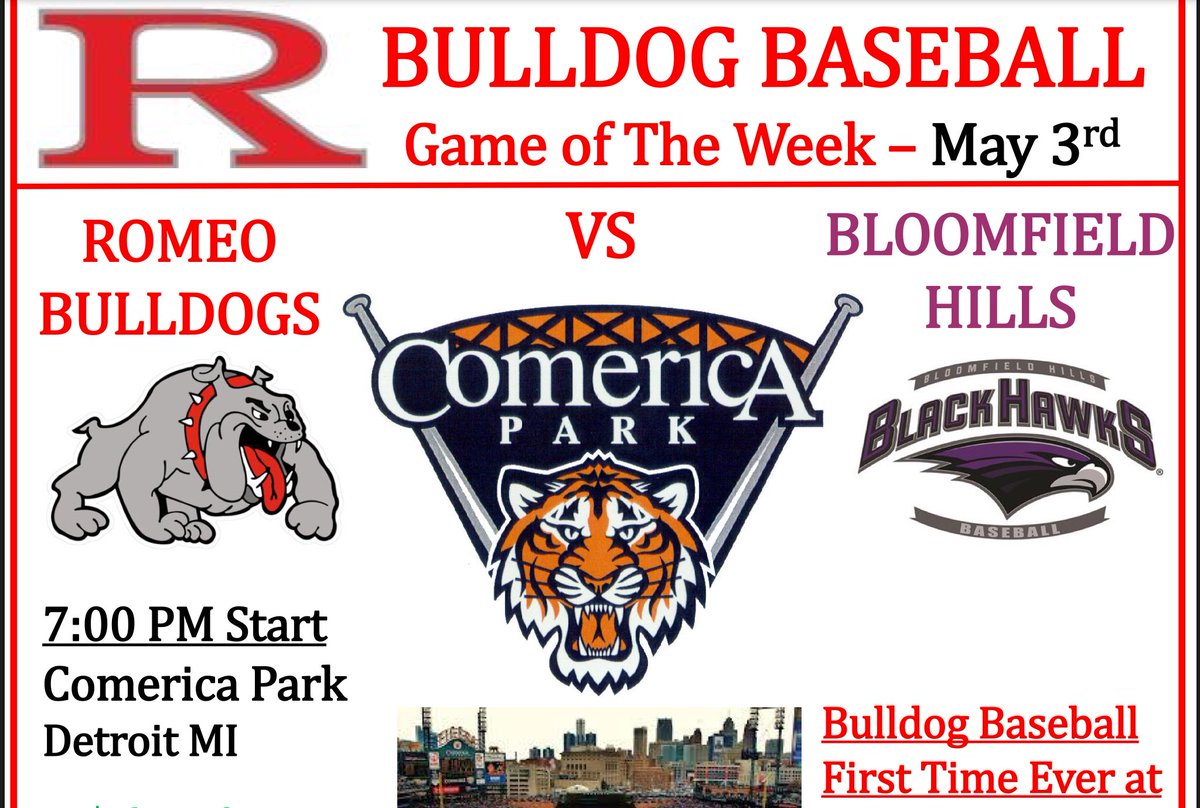 Come watch <a href="/RomeoBaseball/">Romeo Baseball</a> in the D May 3rd.