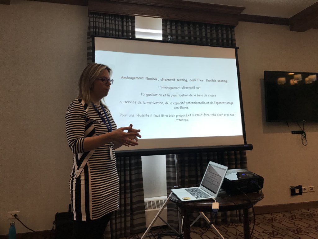Isabelle Côté présente un atelier sur l’aménagement de la salle de classe à #uLead18 .  Atelier qui sera aussi présenté au Symposium des Rocheuses.  Très intéressant!  <a href="/cpfpp/">Consortium</a> #SDR2018