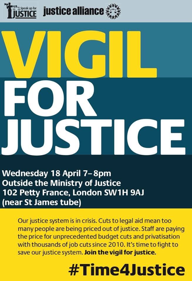 justallianceuk's tweet photo. Legal aid has been obliterated and our justice system is crumbling. Stand with us at our Vigil for Justice and let the govt know we won’t take anymore. ⚖️ Wed 18 April from 7-8pm outside the MoJ #TheLawIsBroken https://t.co/GU9xJfN37b