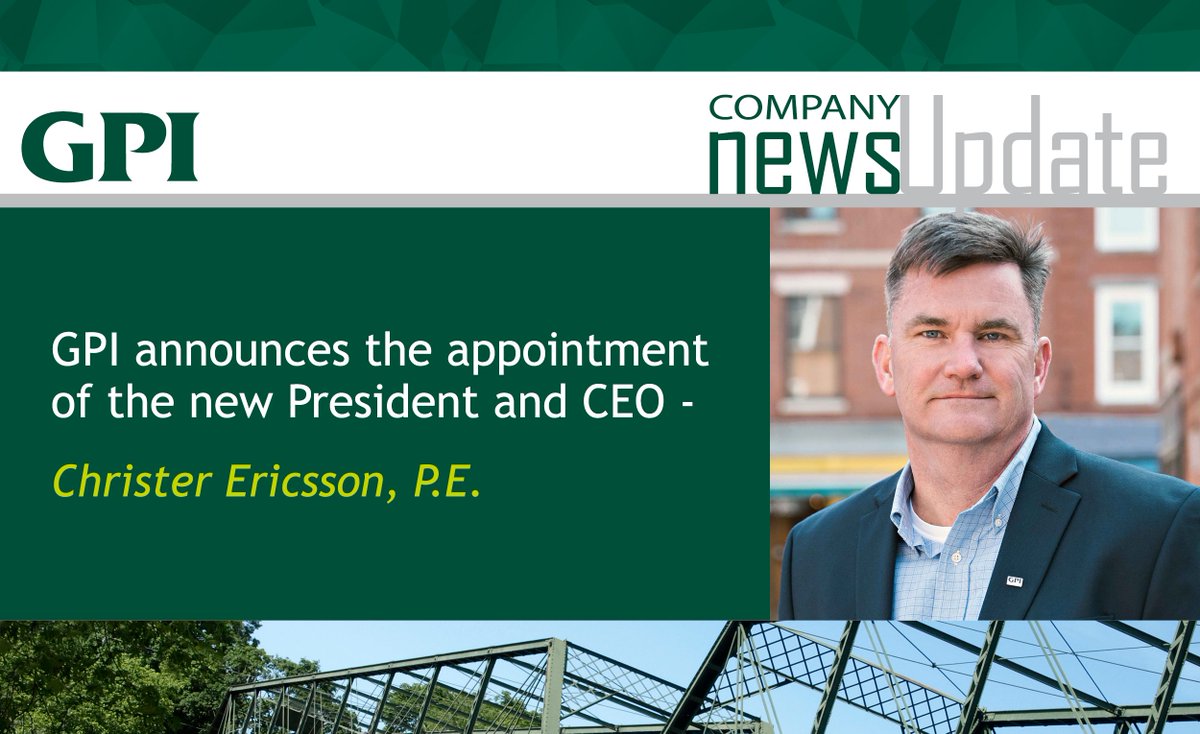 GPI1966's tweet photo. GPI is pleased to announce that Christer Ericsson, P.E. has been named President/CEO. https://t.co/IDfmOXdL9x @GPI1966 #ManyTalents https://t.co/WqsYThzsLJ