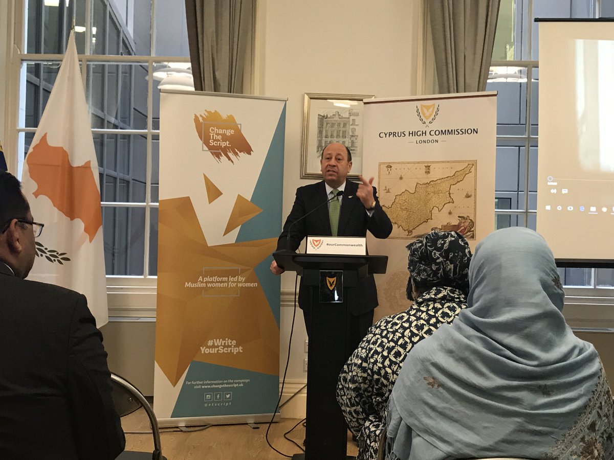 LondnDIPLOMAT's tweet image. @eevriviades today provided a forum for discourse @CyprusInUK for launch of #WomensEmpowerment campaign Change the Script: an inspiring platform for &amp;amp; led by Muslim women @baroness_uddin, @CPA_SecGen  #WriteYourScript #CHOGM2018 #ourCommonwealth #CHOGM #Cyprus
