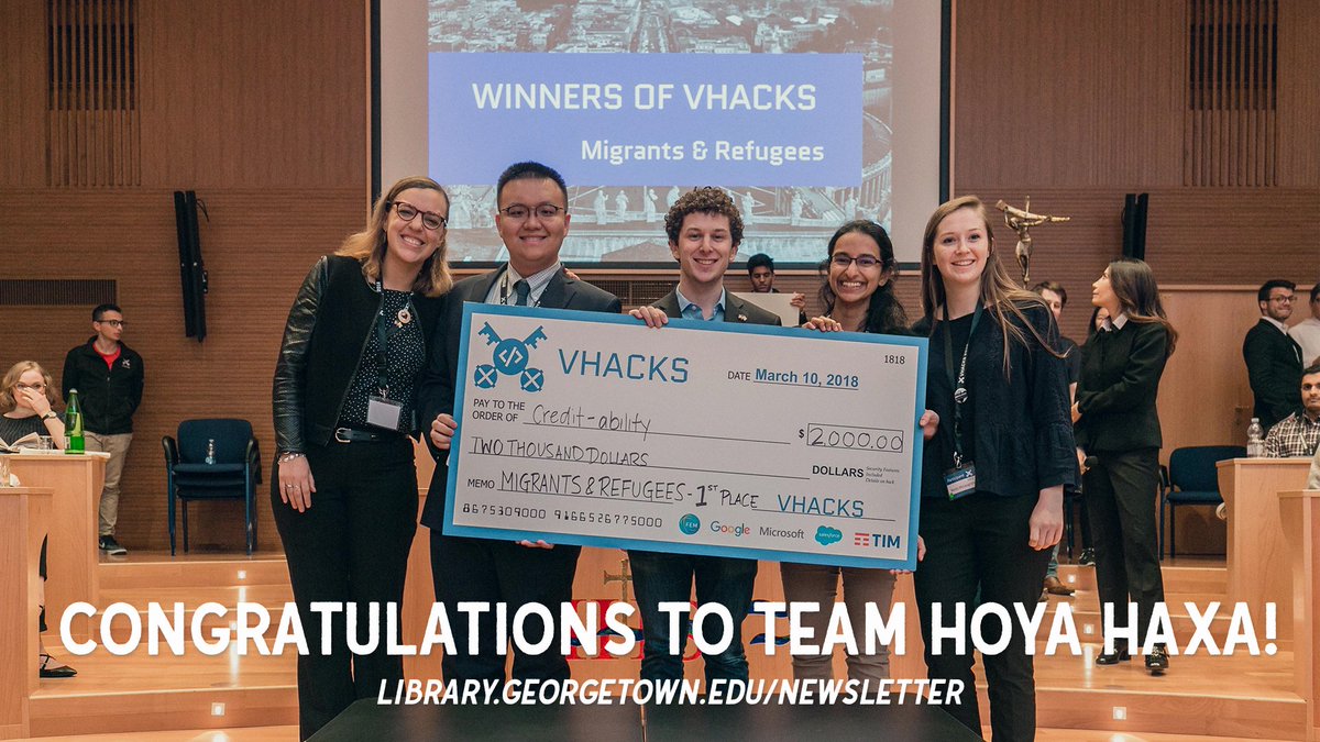 gtownlibrary's tweet photo. What was it like to compete in the Vatican's first hackathon? Hear from team #HoyaHaxa about their experience @VHacks2018 working on migrant and refugee issues! https://t.co/YXobvL8pBV https://t.co/eey3QZZdzg
