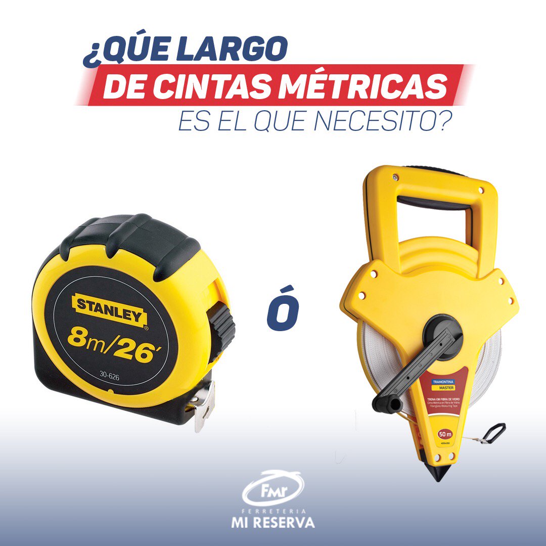 ferremireserva's tweet photo. Para un uso doméstico de 3 a 5 mts. Si se requiere medir mayor distancia, hay cintas métricas enrollables de bolsillo de 15 o 20 mts.
Para medir un terreno, debes tener es una cinta de agrimensor. Éstas últimas generalmente son provistas con cintas de 50 o 100 metros. #ferreteria https://t.co/l4UHgJYDaZ