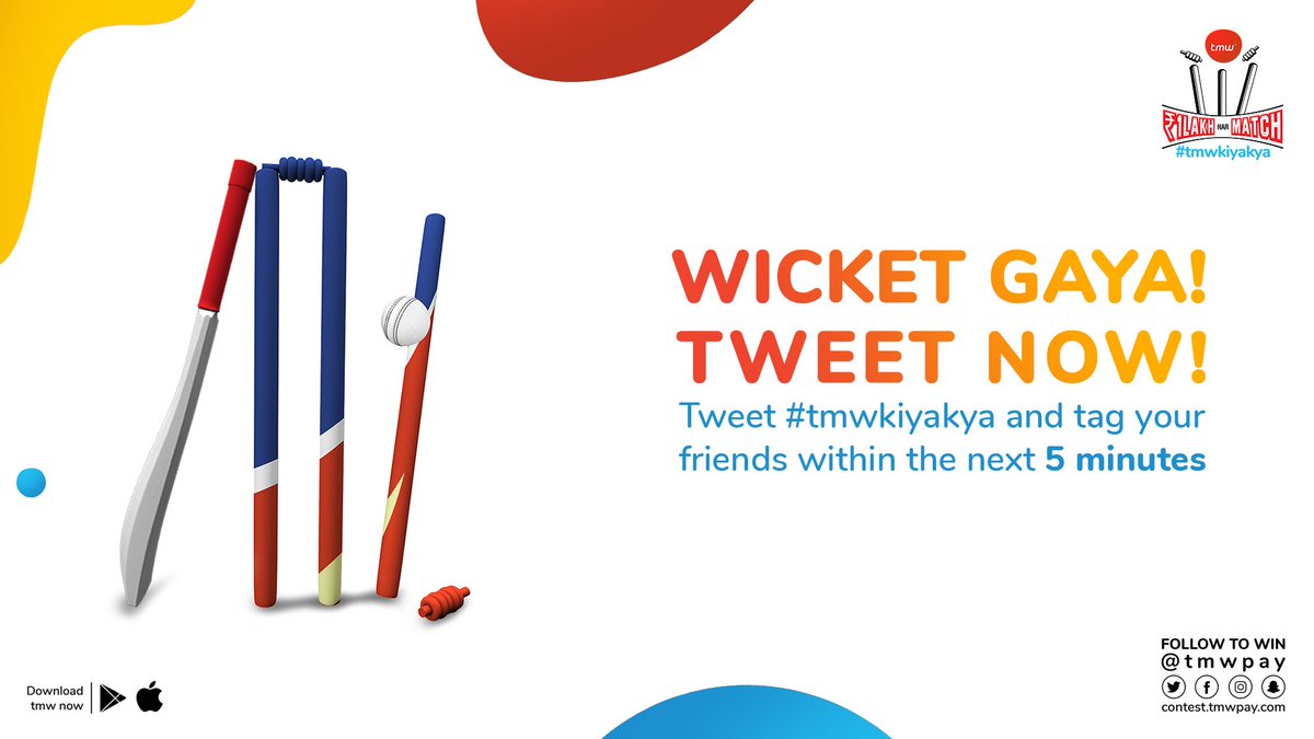 tmwpay's tweet photo. ☝🏻 There goes the 6th wicket of the innings! You have 5️⃣ minutes to tweet #tmwkiyakya and tag as many friends as you can! 

#T20 #Contest #PlayNow https://t.co/WYqouYutDA