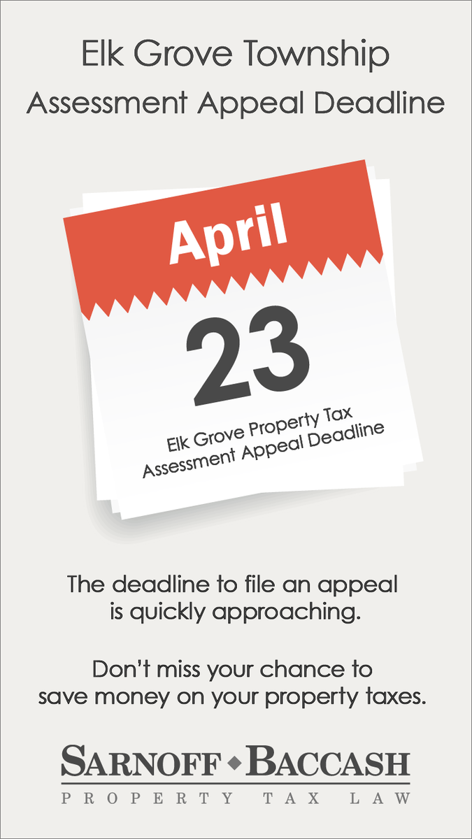 SarnoffBaccash's tweet photo. The deadline to appeal your #PropertyTaxes in #ElkGroveTownship is fast-approaching. Don't miss your chance to save money on your #taxbill. Contact our #attorneys today! #SarnoffBaccash #ArlingtonHeights #DesPlaines #MountProspect https://t.co/pwbRjk1iQh