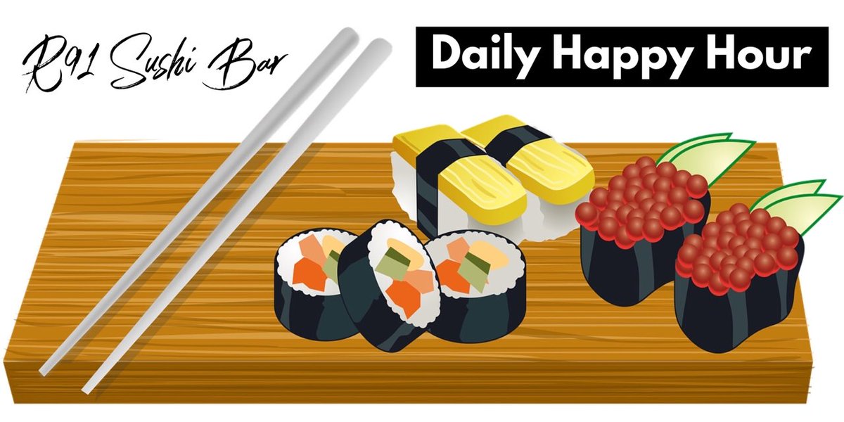 SushiR91's tweet photo. Who has Sushi starting @ $1 during Happy Hour? We Do!!! Every Mon-Thur Happy Hour begins at 3pm until Closing! Plus we have Specials on Rolls, Beer &amp; Sake! #sushitime #happyhour #rolls #beer #sake #riverside #newspot #takingoveryourtastebuds https://t.co/3L6kqK2R5v